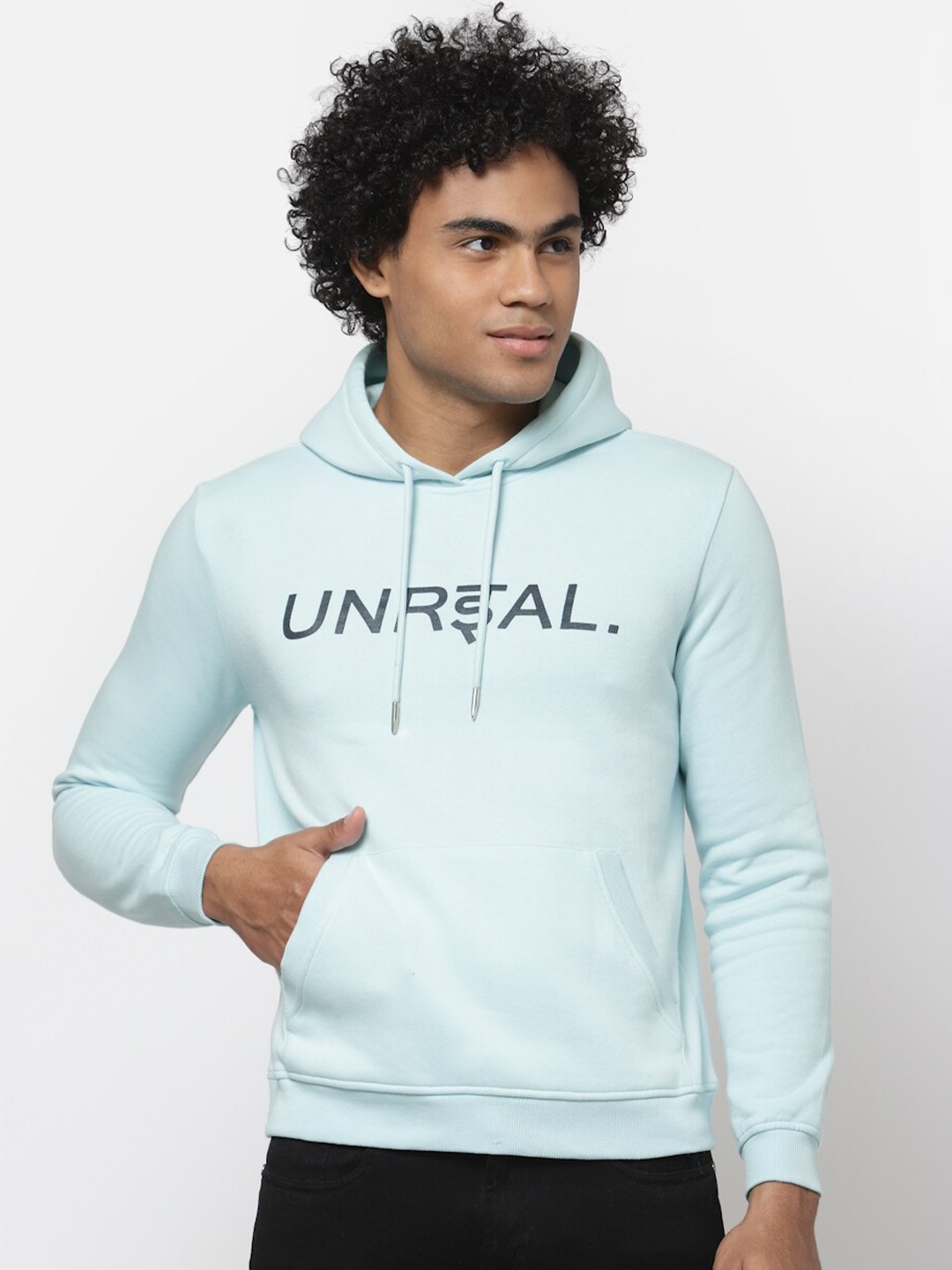 

YOONOY Men Blue Printed Hooded Sweatshirt