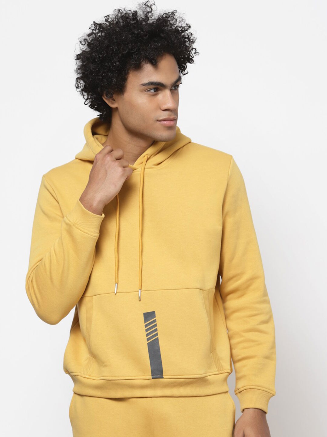 

YOONOY Men Mustard Hooded Sweatshirt
