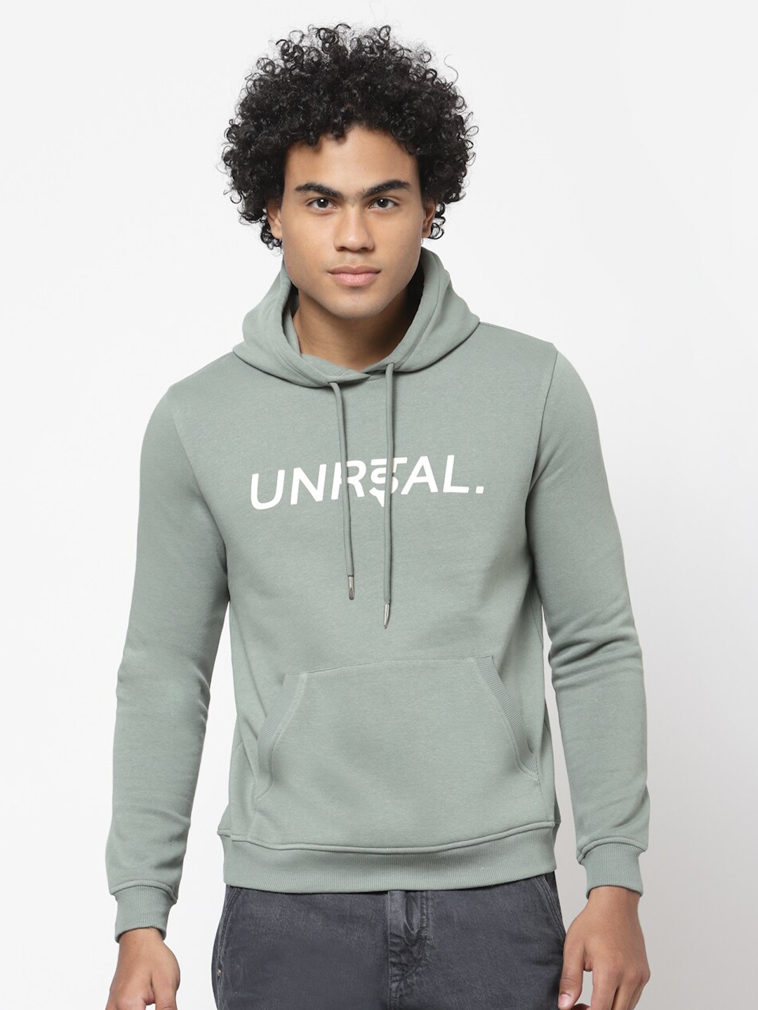 

YOONOY Men Green Printed Hooded Sweatshirt