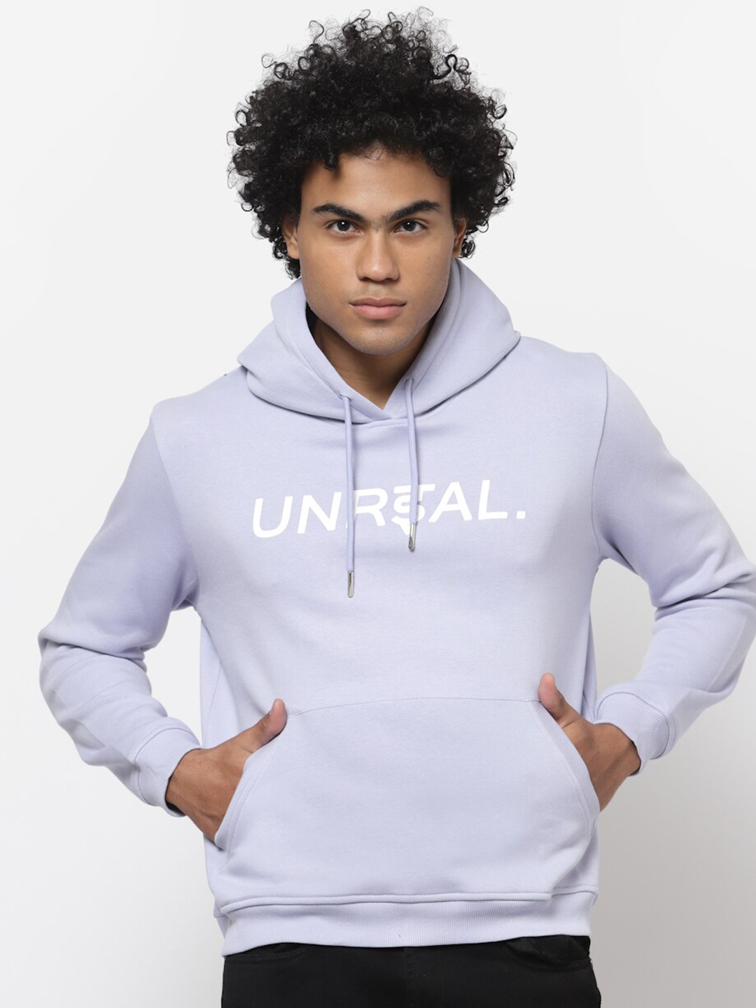 

YOONOY Men Lavender Printed Hooded Sweatshirt