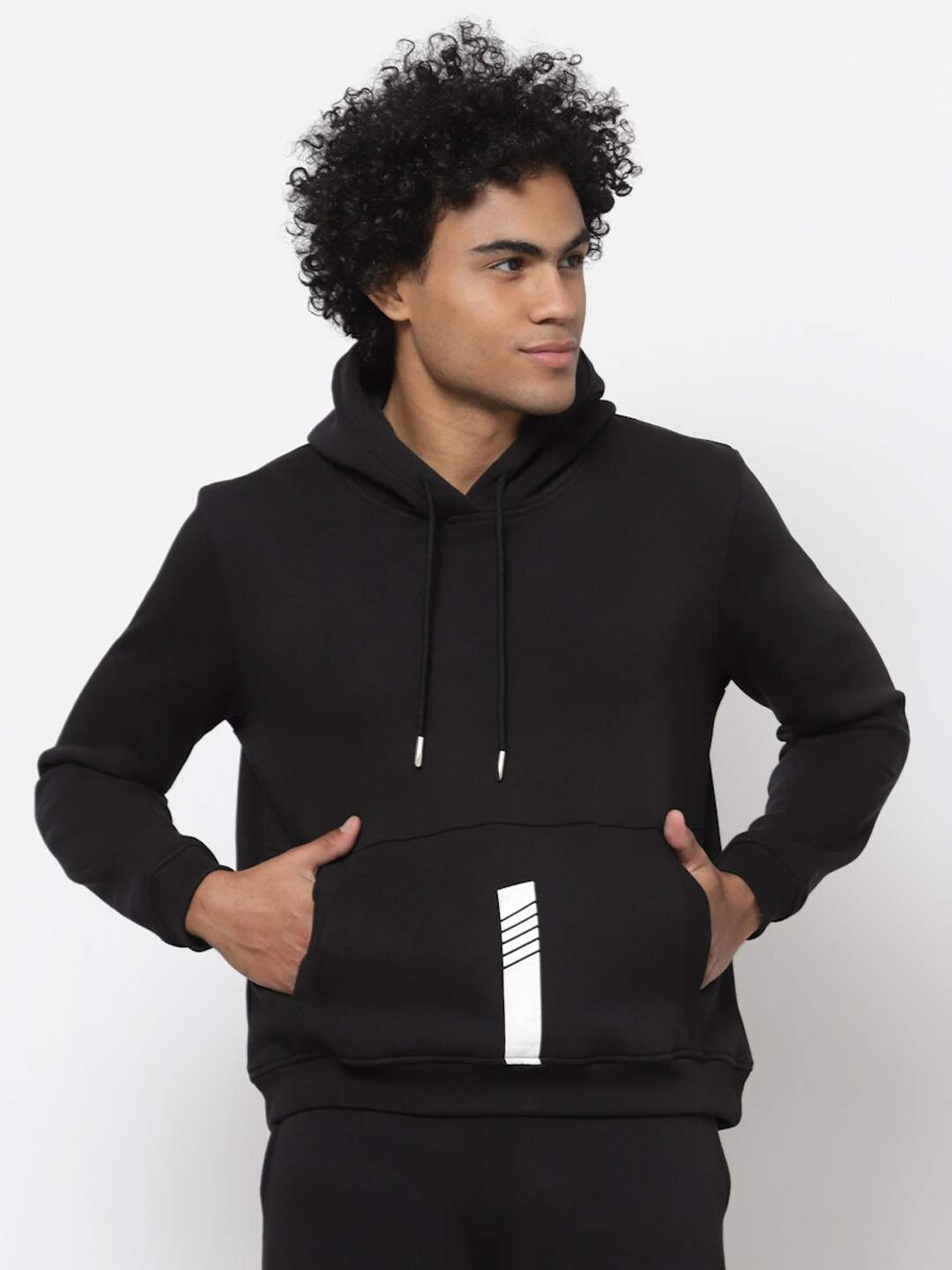 

YOONOY Men Black Hooded Fleece Sweatshirt