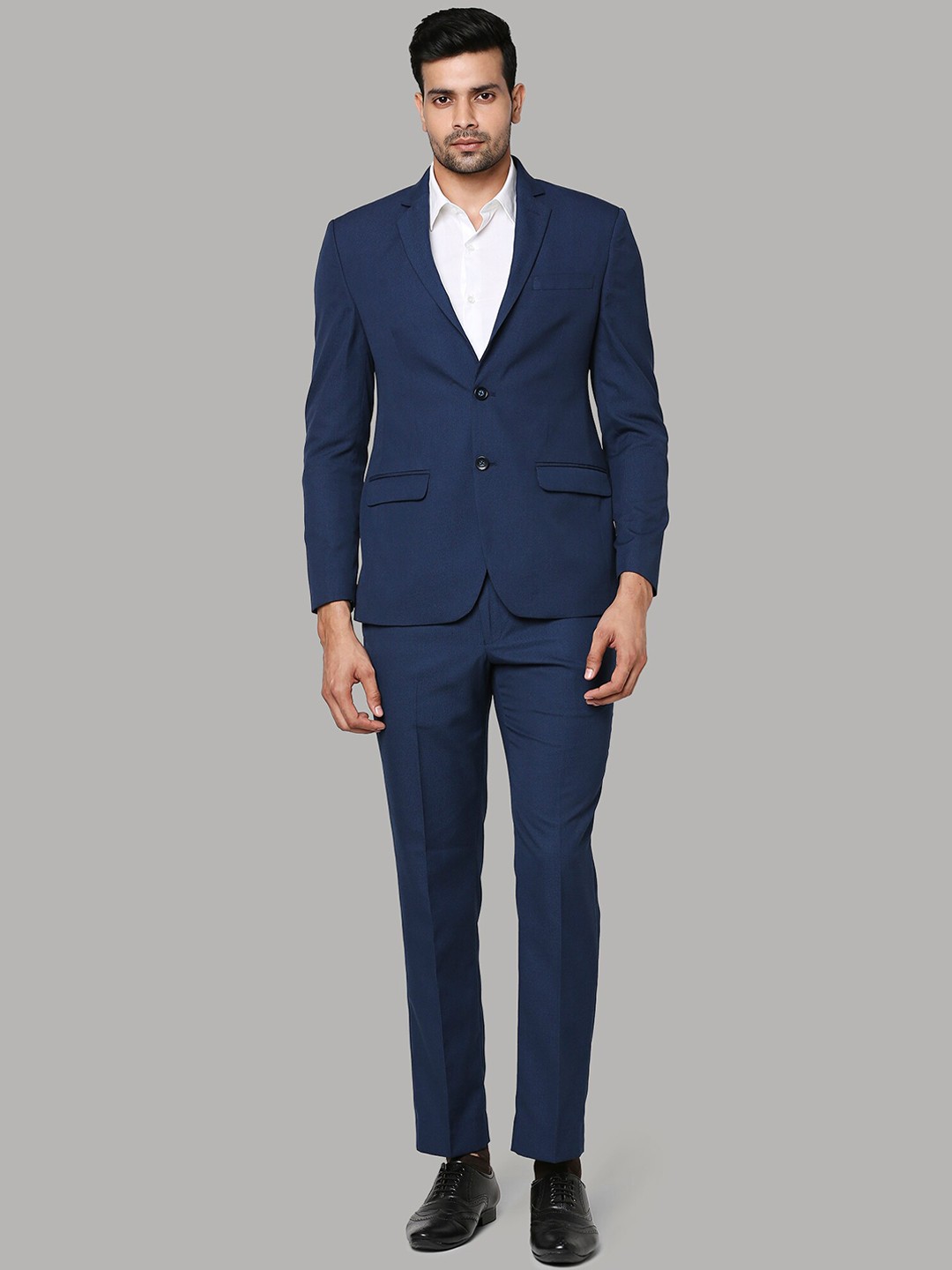 

Park Avenue Men Blue Blue Solid Super Slim-Fit Single-Breasted Two-Piece Formal Suit
