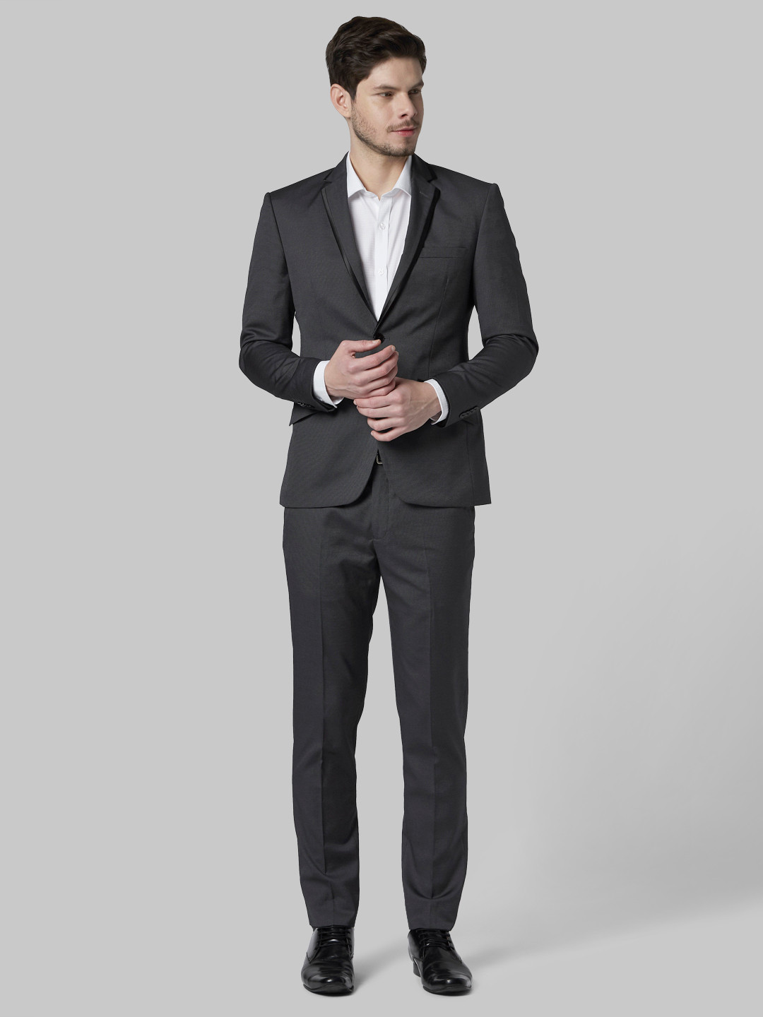 

Park Avenue Men Grey Solid Single-Breasted Two-Piece Formal Suit
