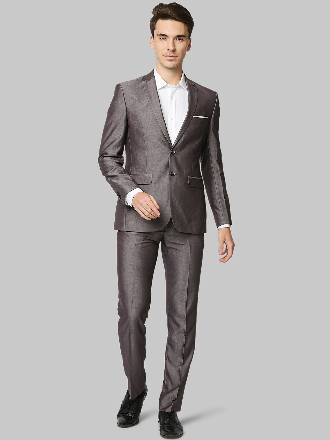 

Park Avenue Men Grey Solid Single-Breasted Two-Piece Formal Suit