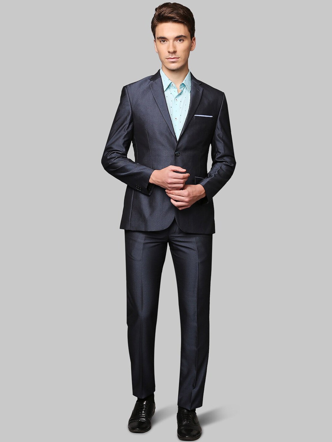 

Park Avenue Men Navy Blue Solid Super Slim-Fit Single Breasted 2 Piece Suits