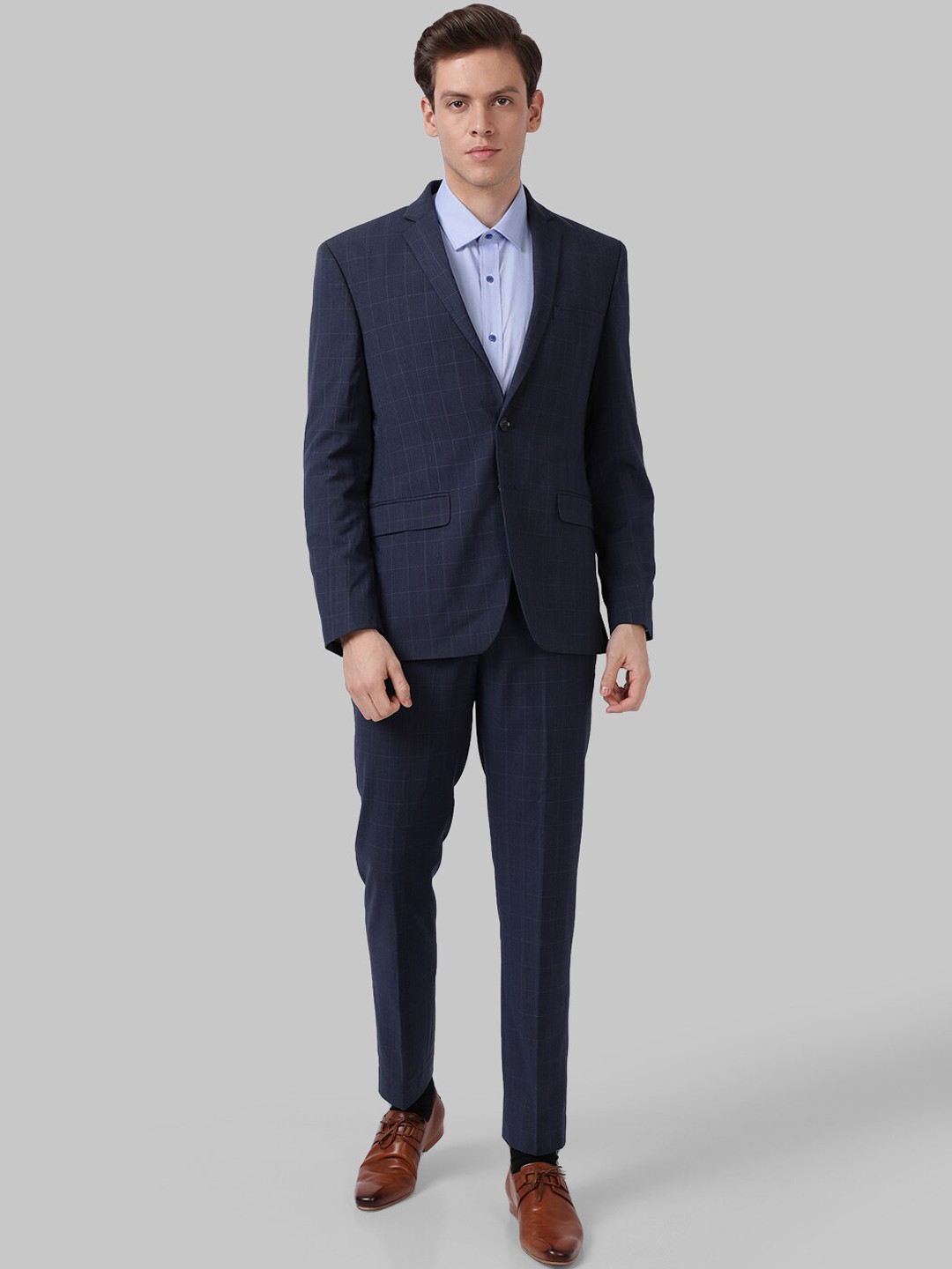 

Park Avenue Men Blue Checked Single Breasted 2 Piece Formal Suits