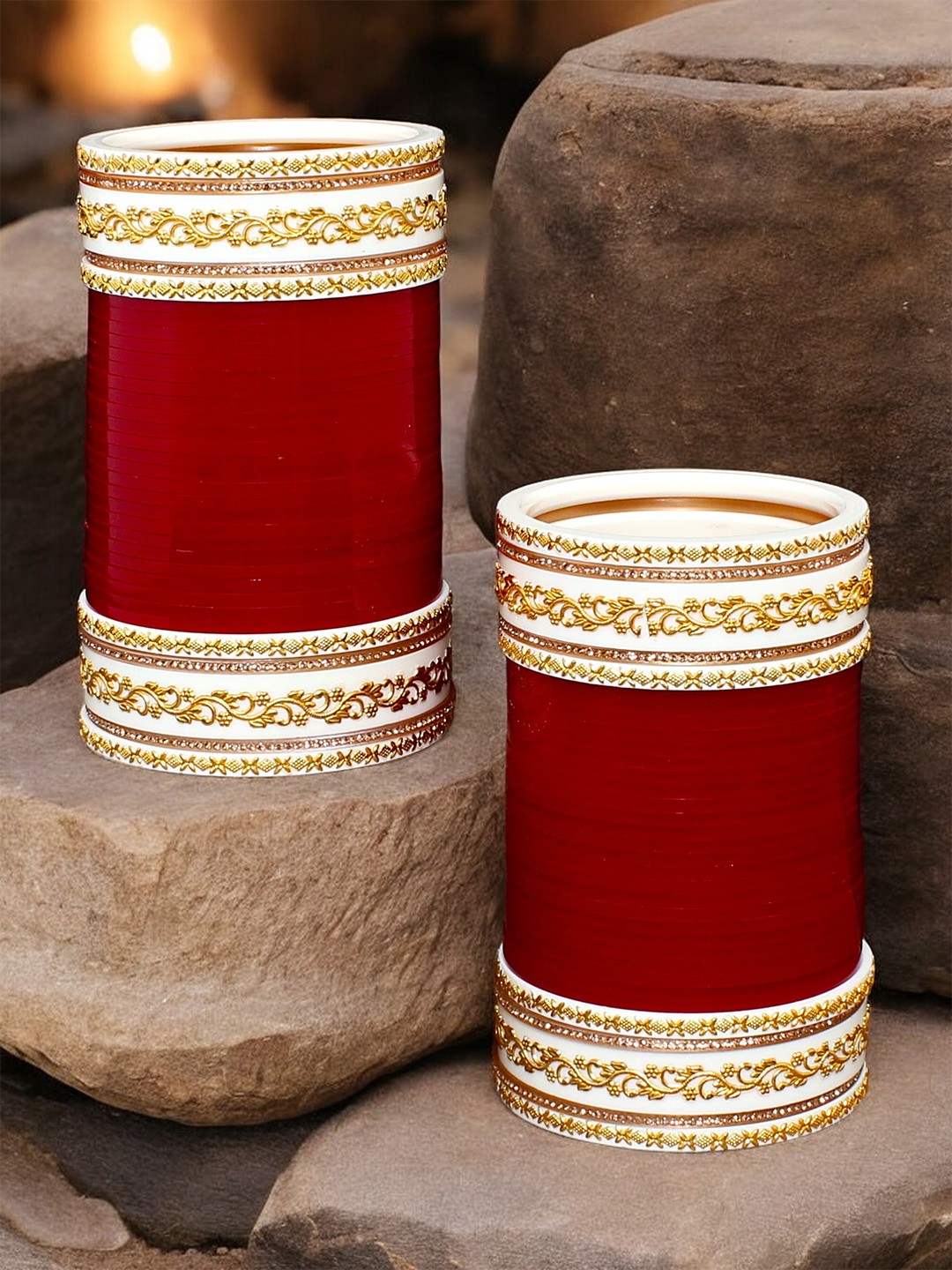 

LUCKY JEWELLERY Maroon & White Stone-Studded Bangle Set