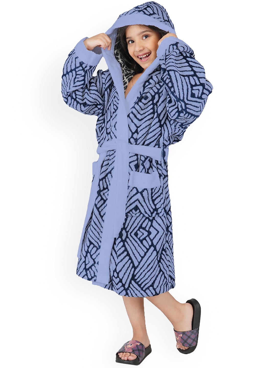 

RANGOLI Kids Blue Printed Pure Cotton Bath Robe