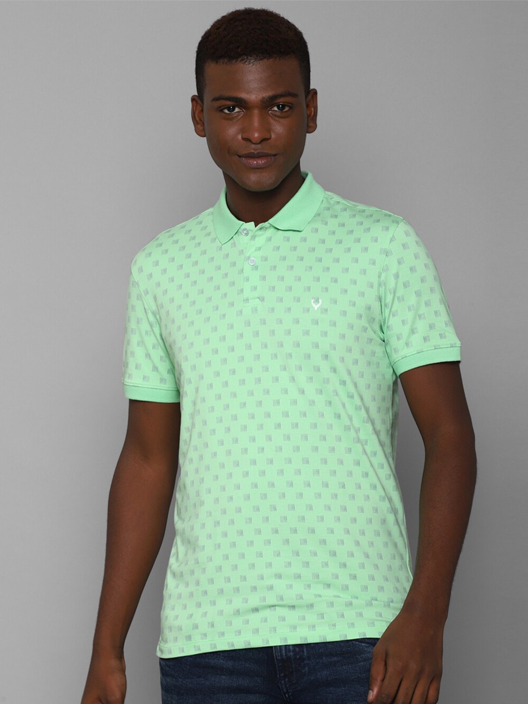 

Allen Solly Men Green Printed Polo Collar Cotton T-shirt