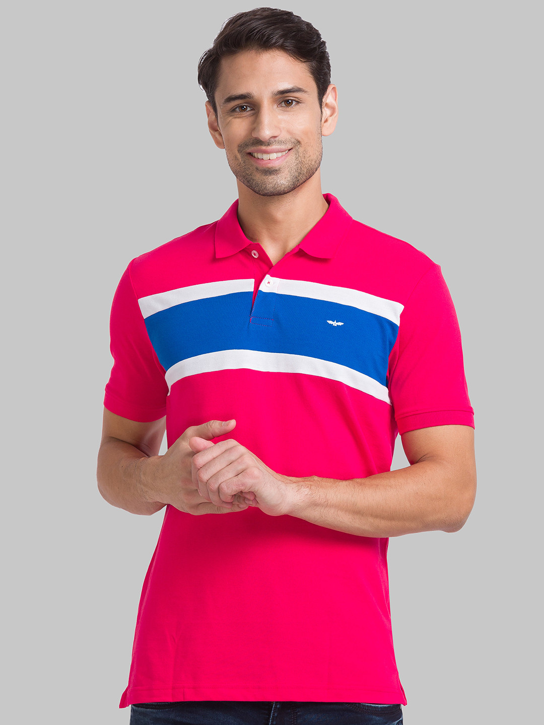 

Park Avenue Men Red & Blue Colourblocked Polo Collar T-shirt