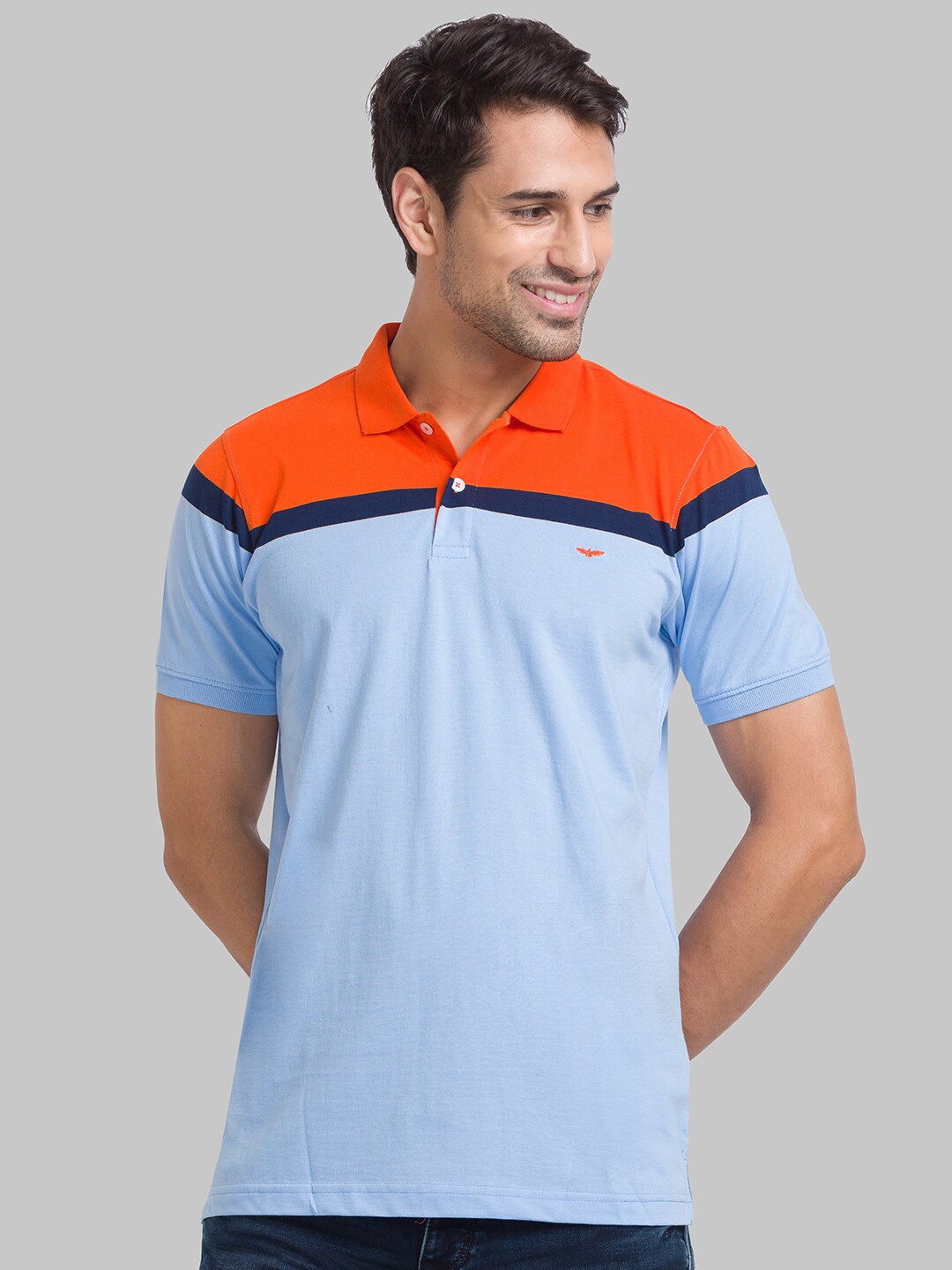 

Park Avenue Men Orange Colourblocked Polo Collar T-shirt
