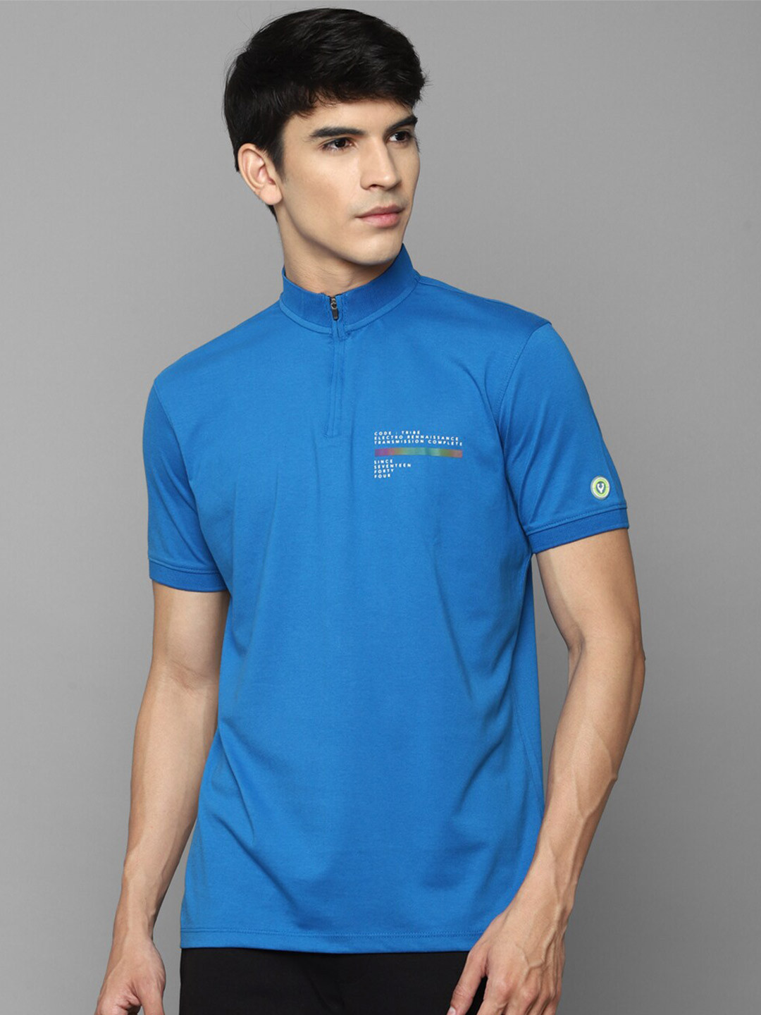 

Allen Solly Tribe Men Blue Mandarin Collar T-shirt