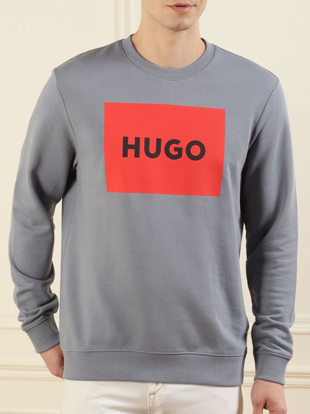 

HUGO Men Grey & Red Printed Sweatshirt