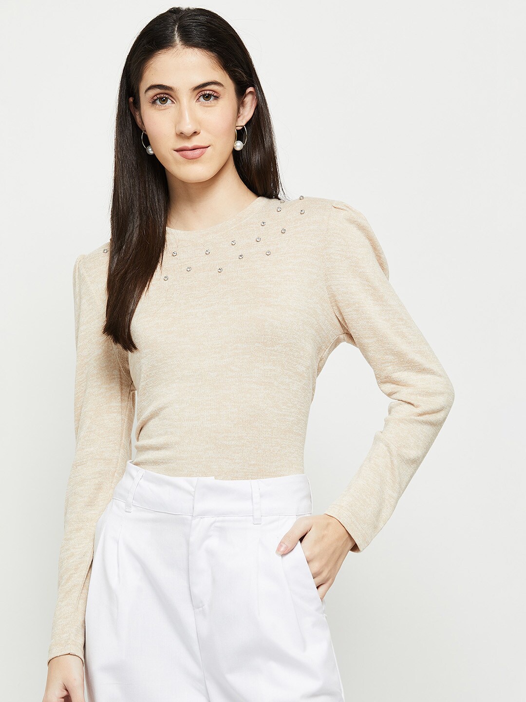 

max Women Beige Studded Top