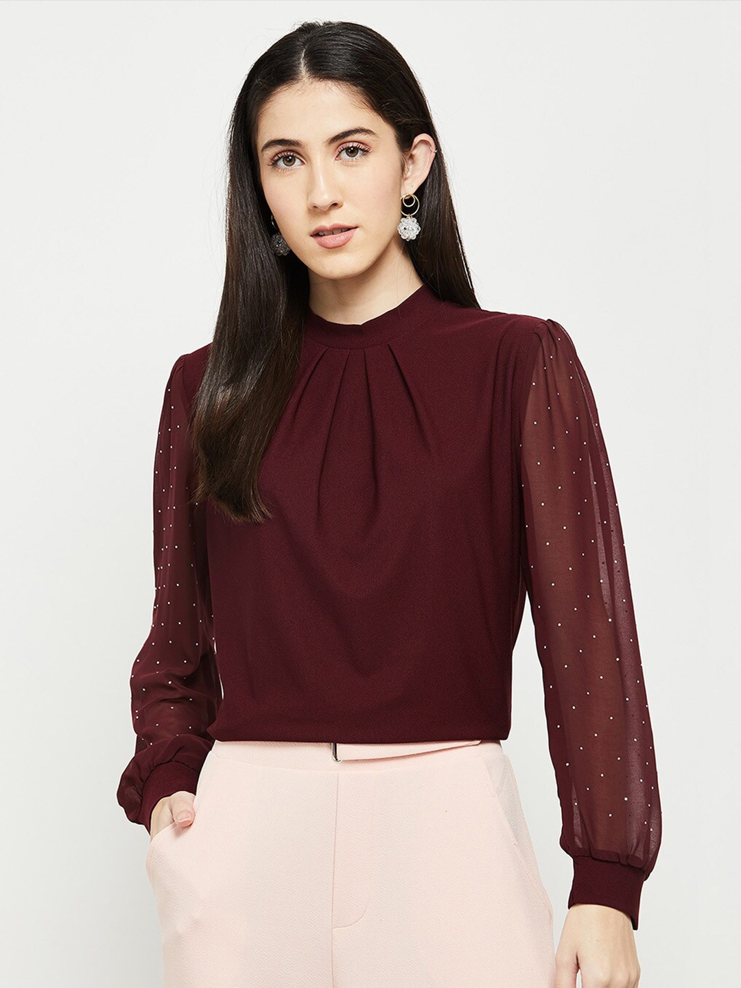 

max Women Maroon High Neck Top