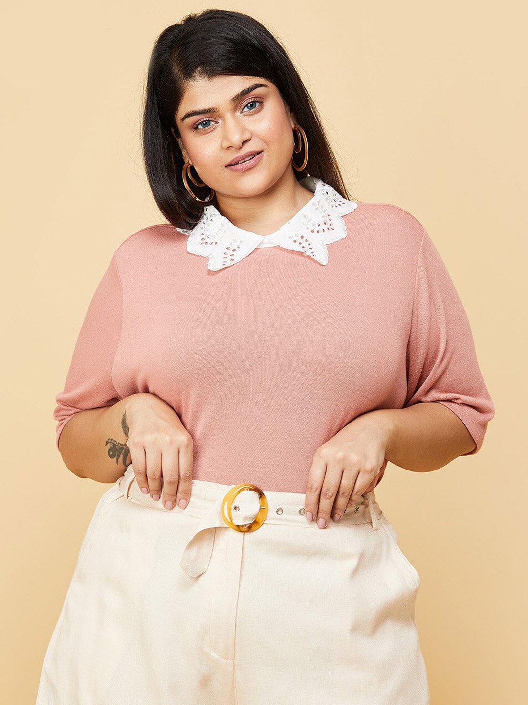 

max Pink & White Peter Pan Collar Top