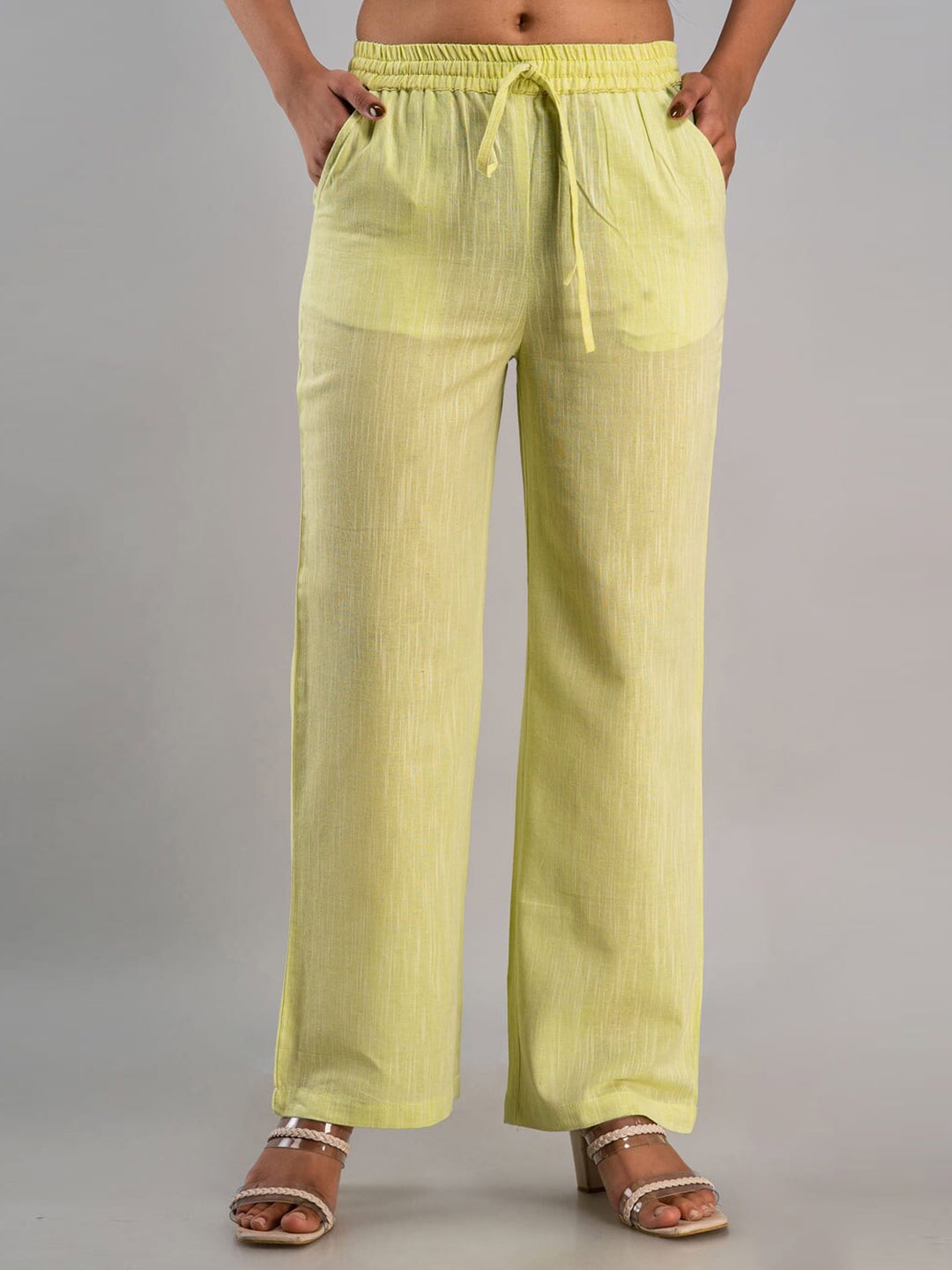 

MAUKA Women Yellow Solid Straight Fit Palazzo