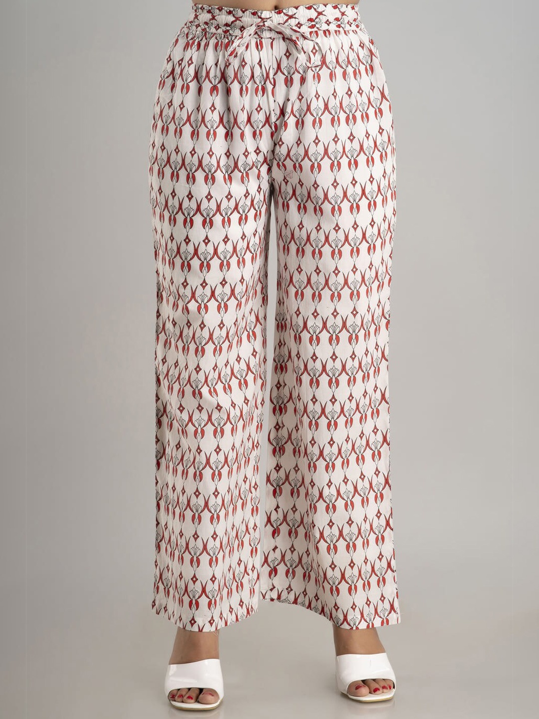 

MAUKA Women White & Red Printed Palazzos