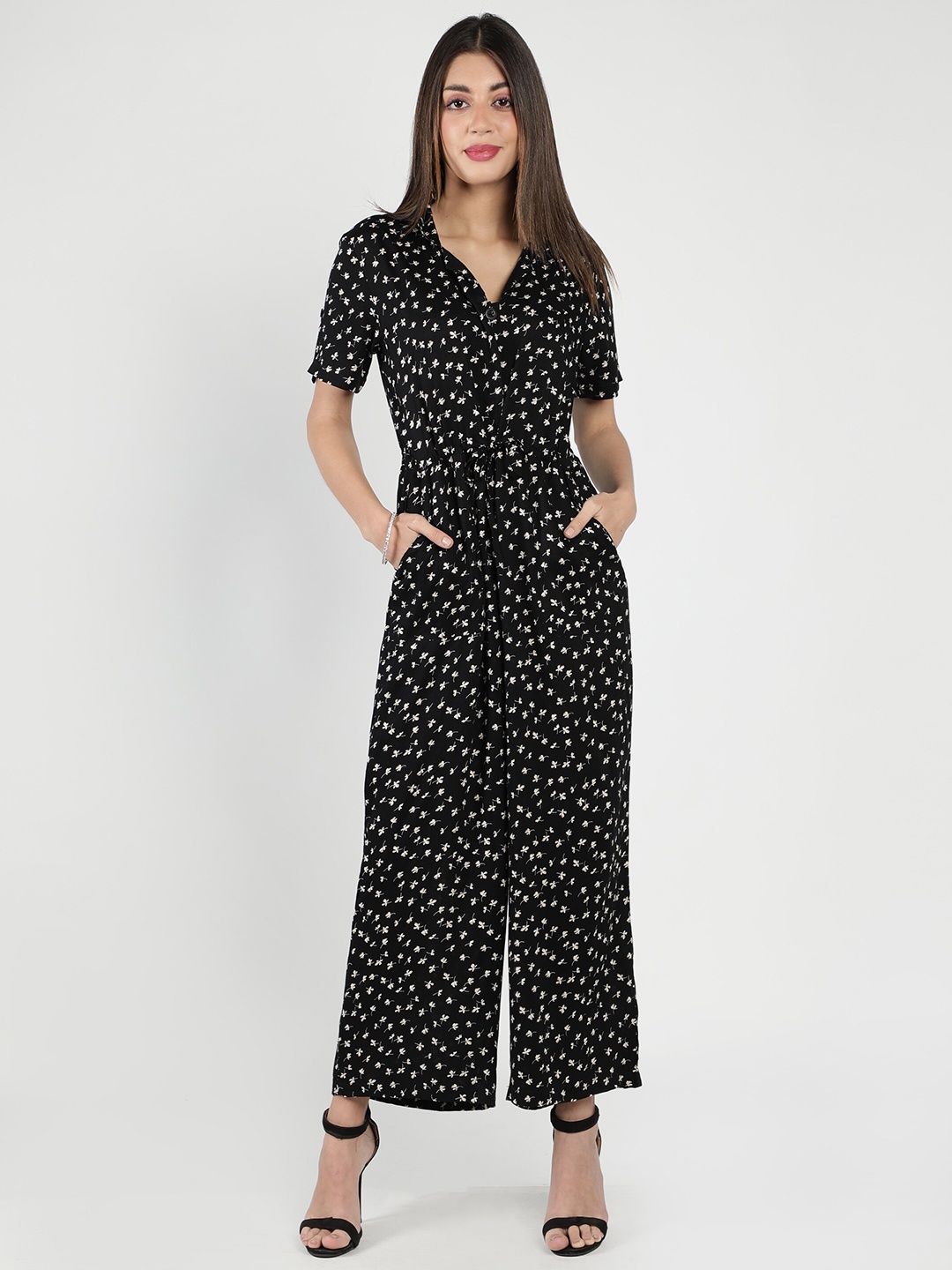 

DEBONATELLA Black & White Printed Basic Jumpsuit