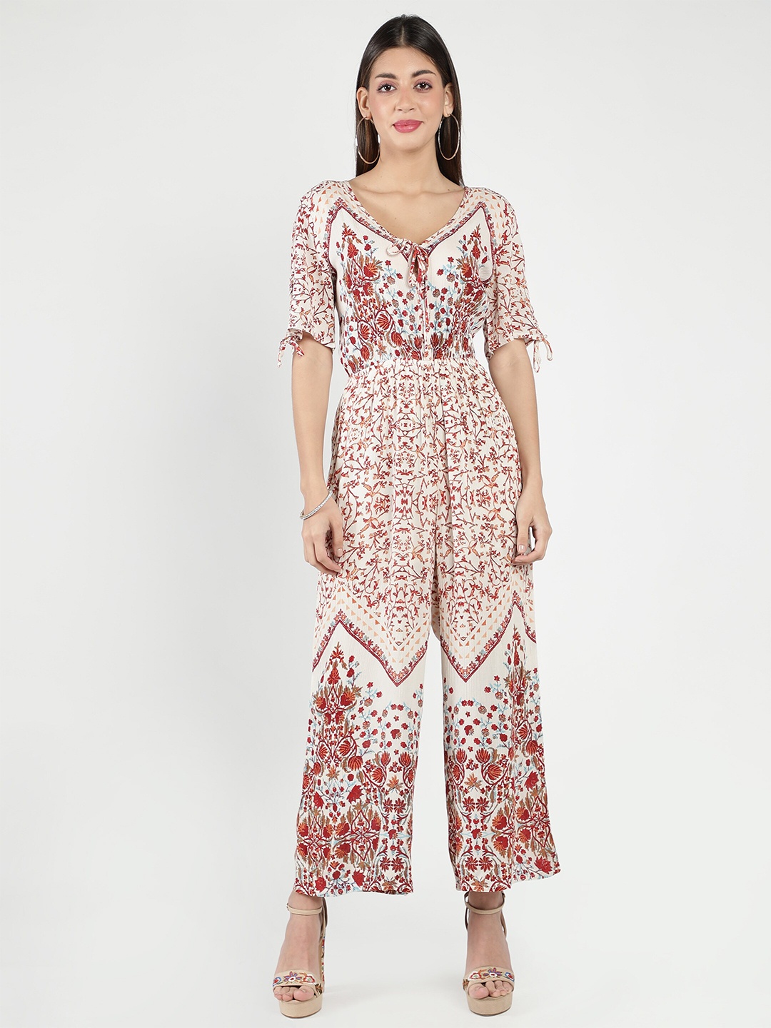 

DEBONATELLA Pink & White Printed Basic Jumpsuit