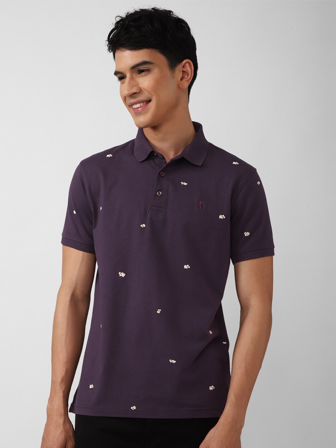 

SIMON CARTER LONDON Men Purple Printed Polo Collar Slim Fit T-shirt
