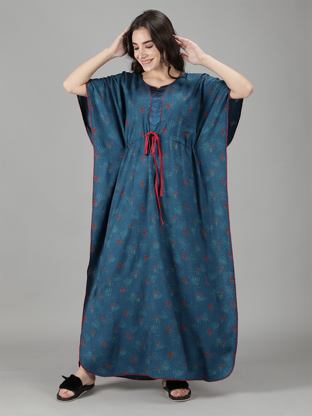 

NIGHTSPREE Blue Printed Maxi Nightdress