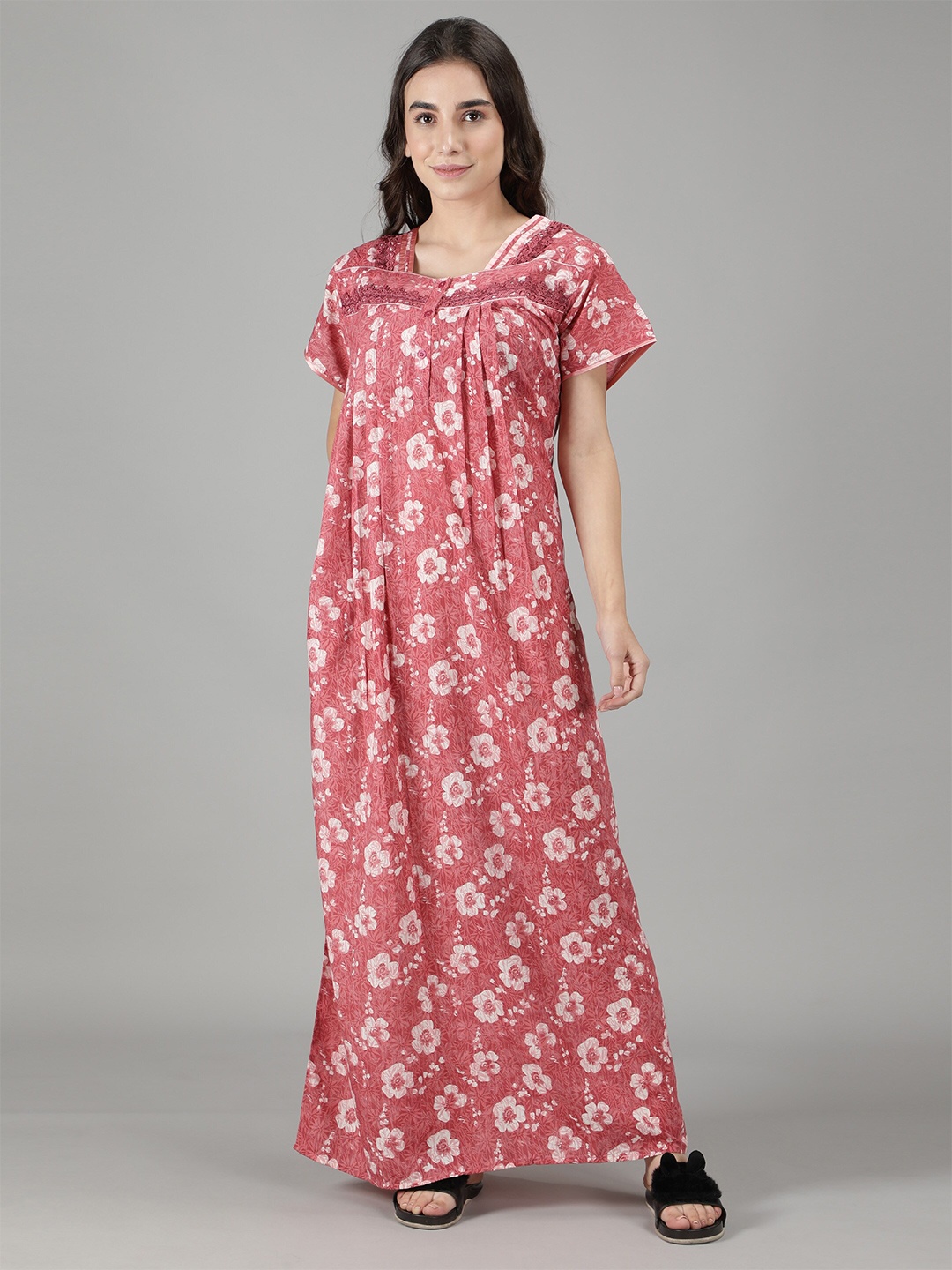 

NIGHTSPREE Red Printed Maxi Nightdress