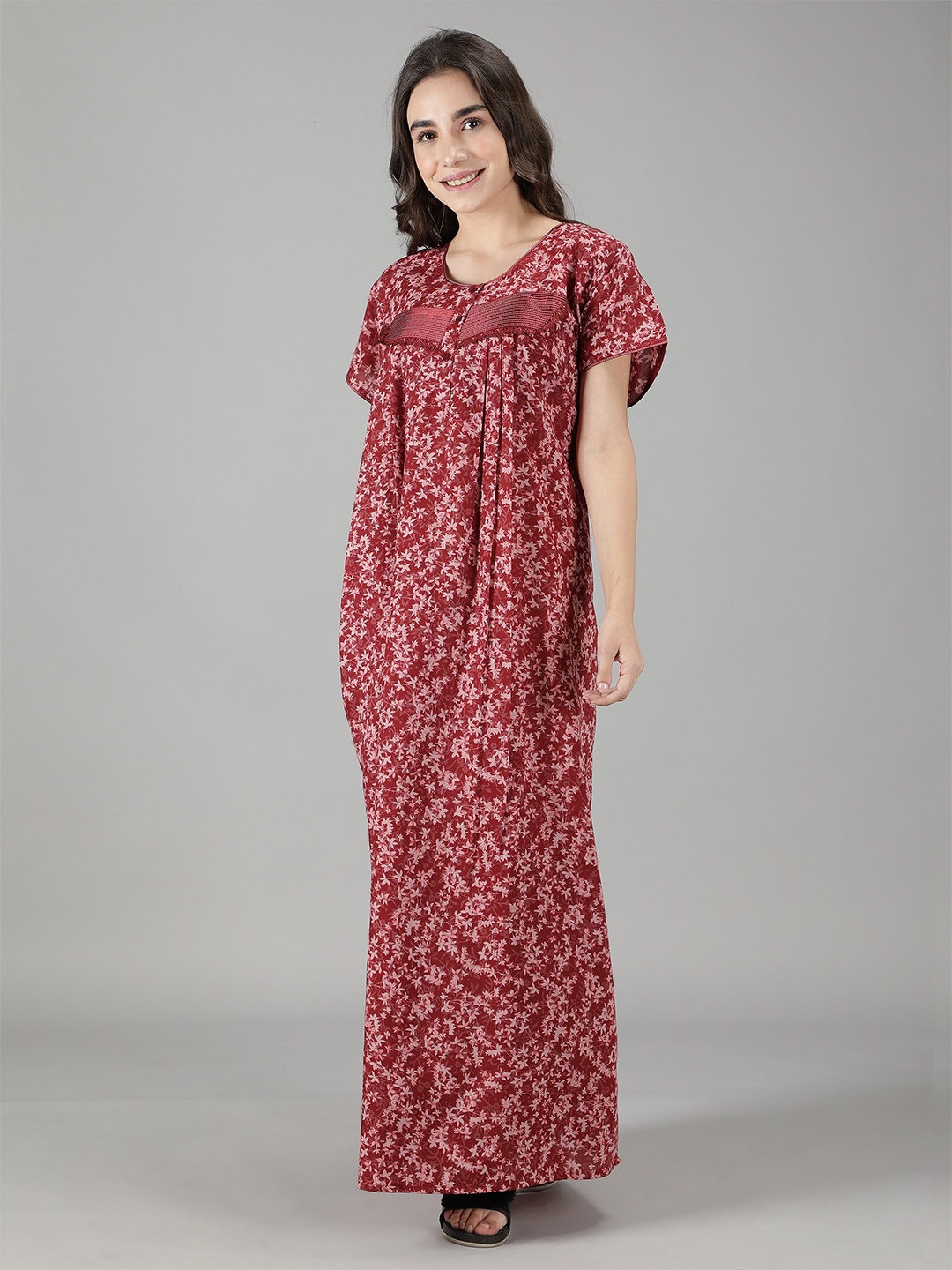 

NIGHTSPREE Red Printed Maxi Nightdress