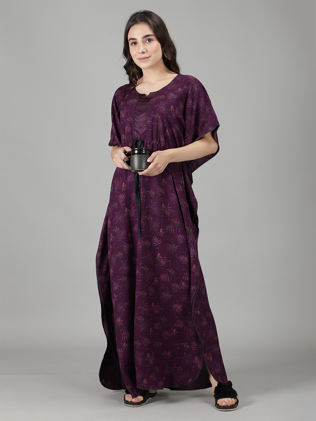 

NIGHTSPREE Purple Printed Kaftan Maxi Nightdress