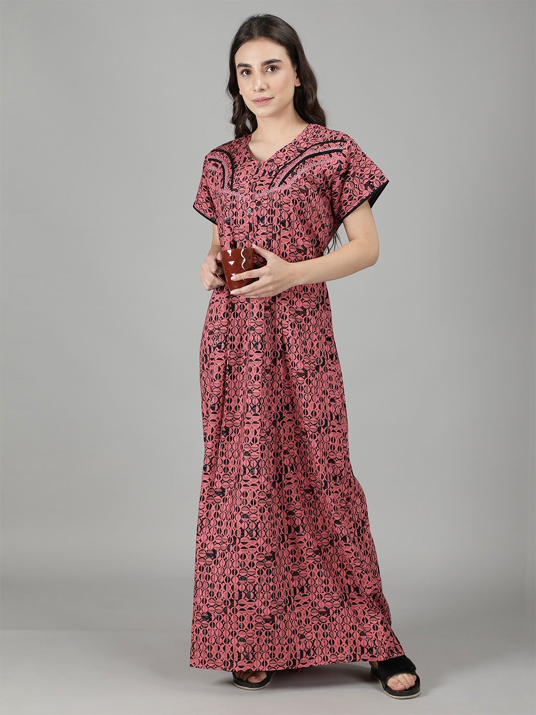 

NIGHTSPREE Pink Printed Maxi Nightdress