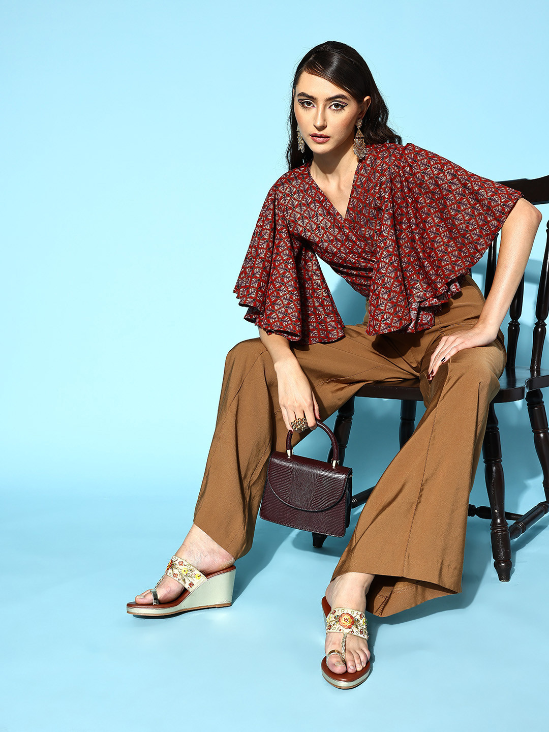 

InWeave Maroon Ethnic Motifs Twist & Knot Top
