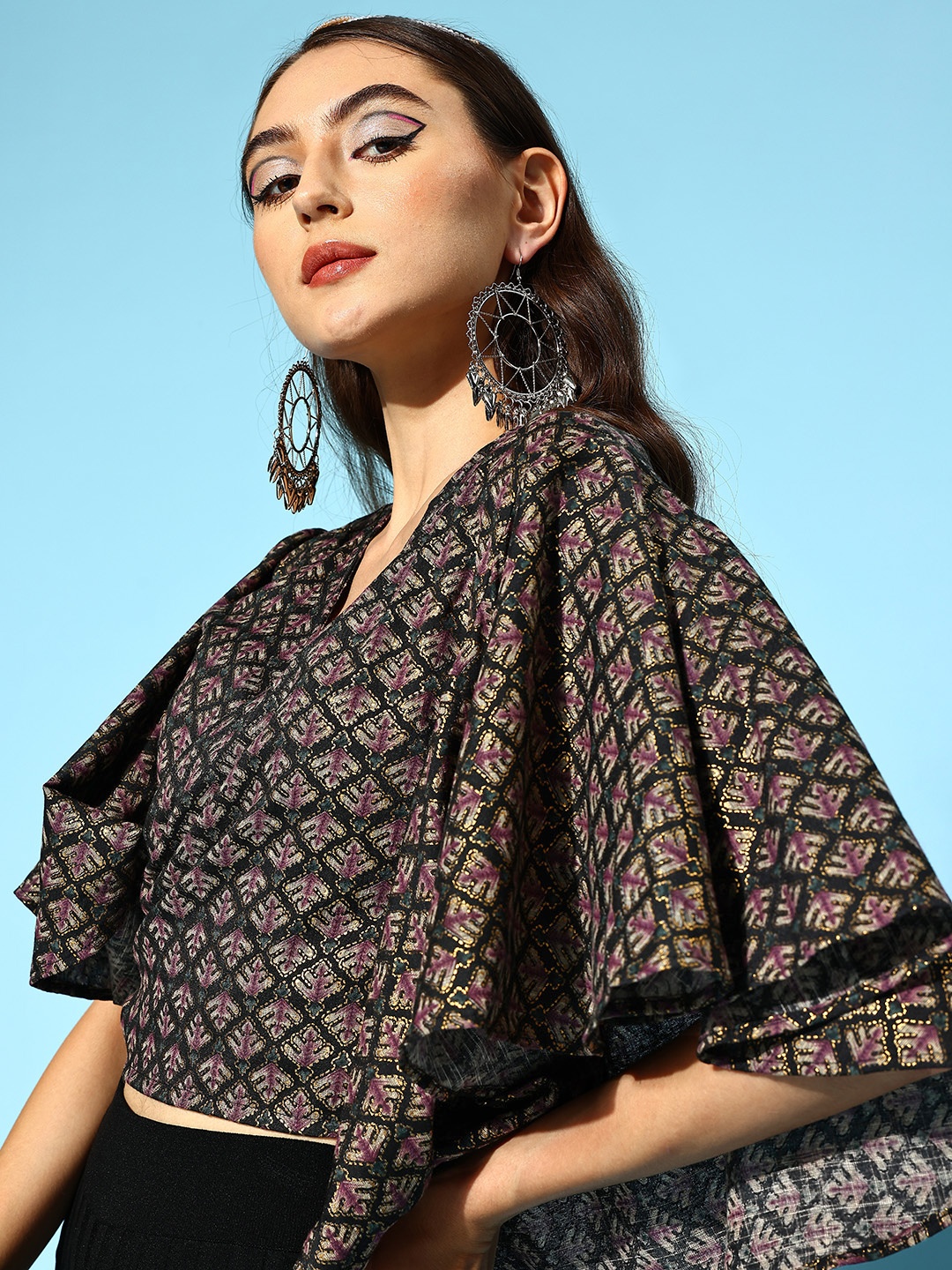 

InWeave Black Ethnic Motifs Twist & Knot Top