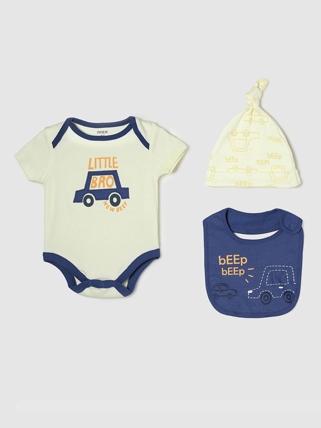 

max Infant Boys Blue Printed Pure Cotton Baby Apparel Gift Set