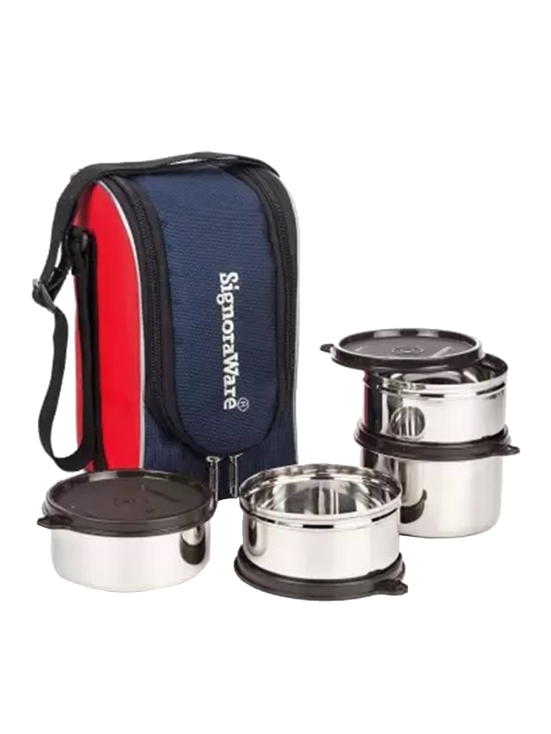 

SignoraWare 4 Pieces of Silver-Toned & Black Solid Microwave safe Steel Lunch Box