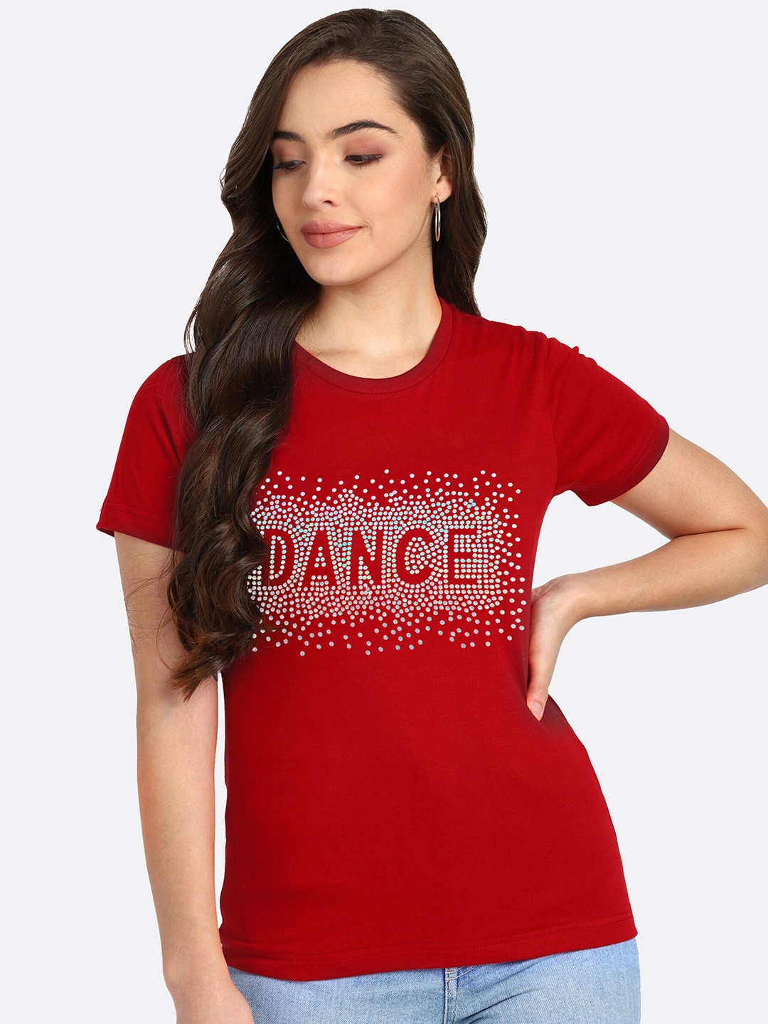 

shashvi Women Red Typography Printed T-shirt