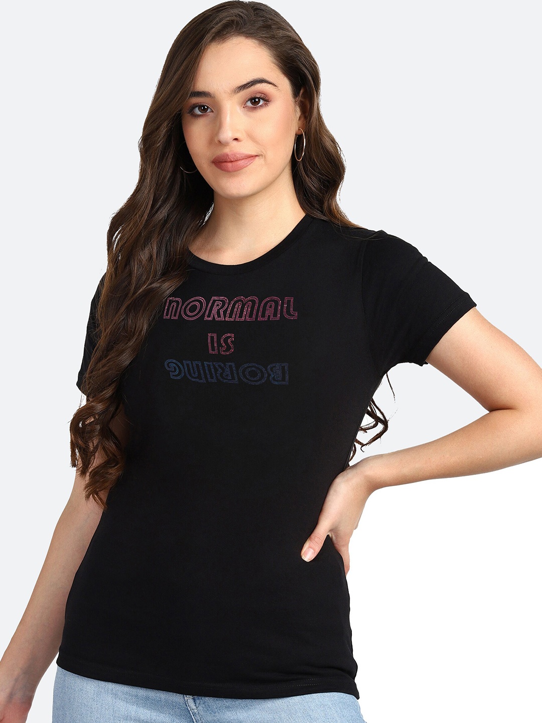 

shashvi Women Black Typography T-shirt