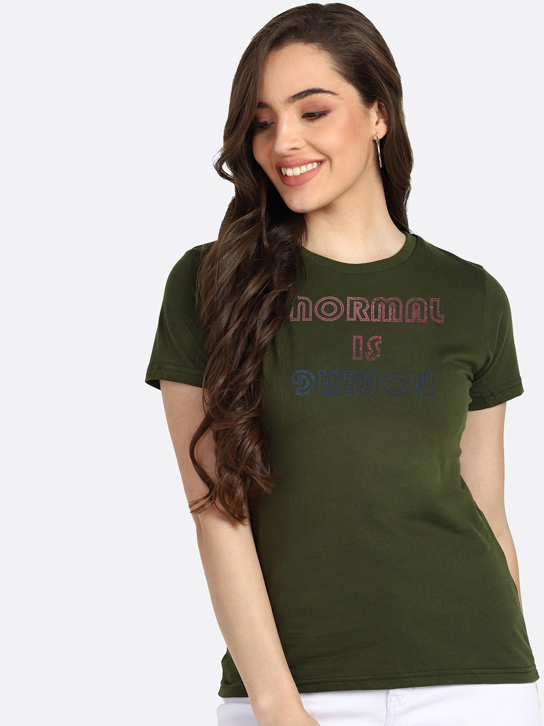 

shashvi Women Khaki Embellished T-shirt