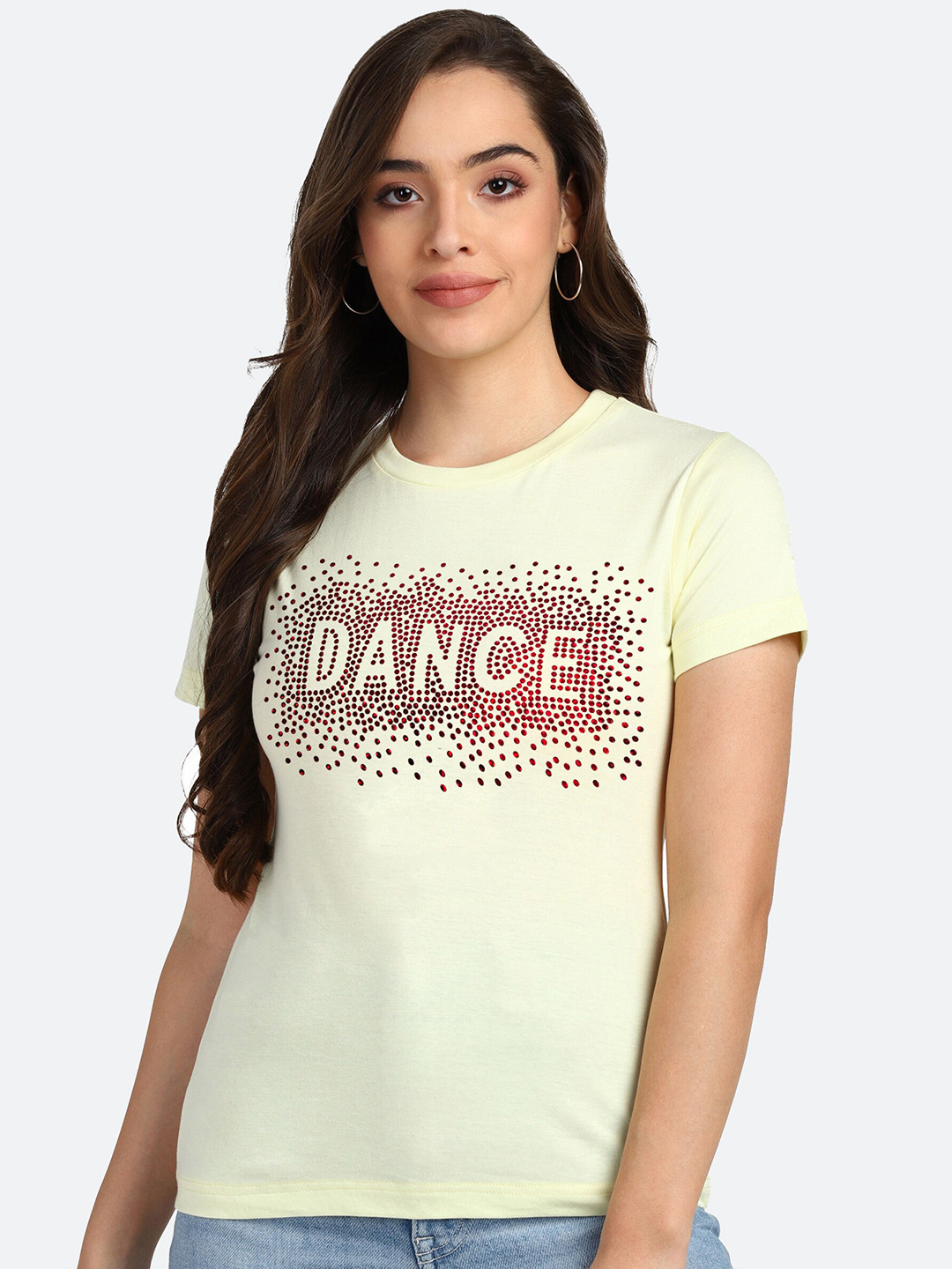 

shashvi Women Yellow Typography Printed T-shirt