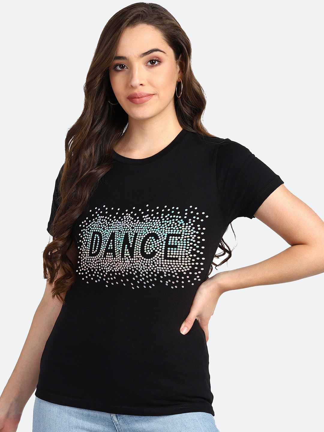 

shashvi Women Black Typography Printed T-shirt
