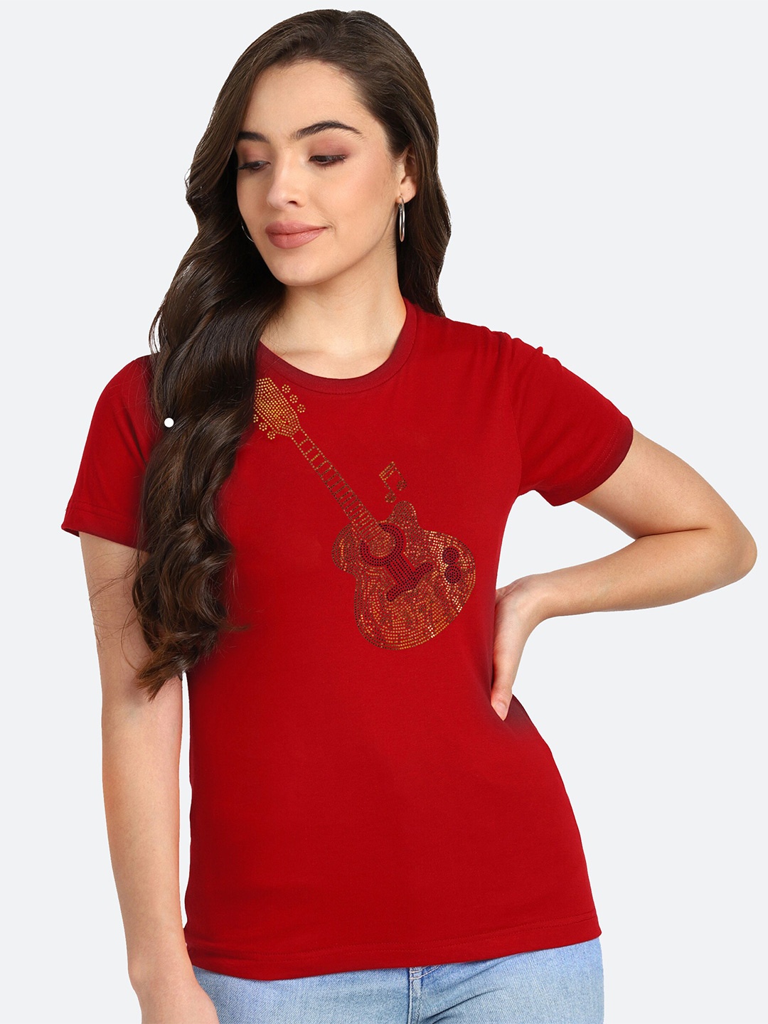 

shashvi Women Red Embellished T-shirt