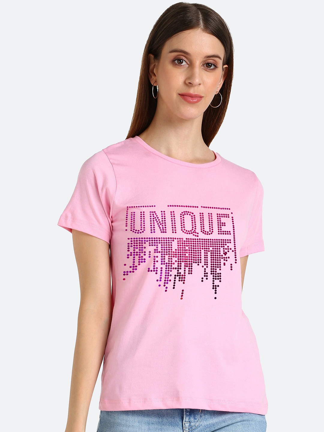 

shashvi Women Pink Typography Printed T-shirt
