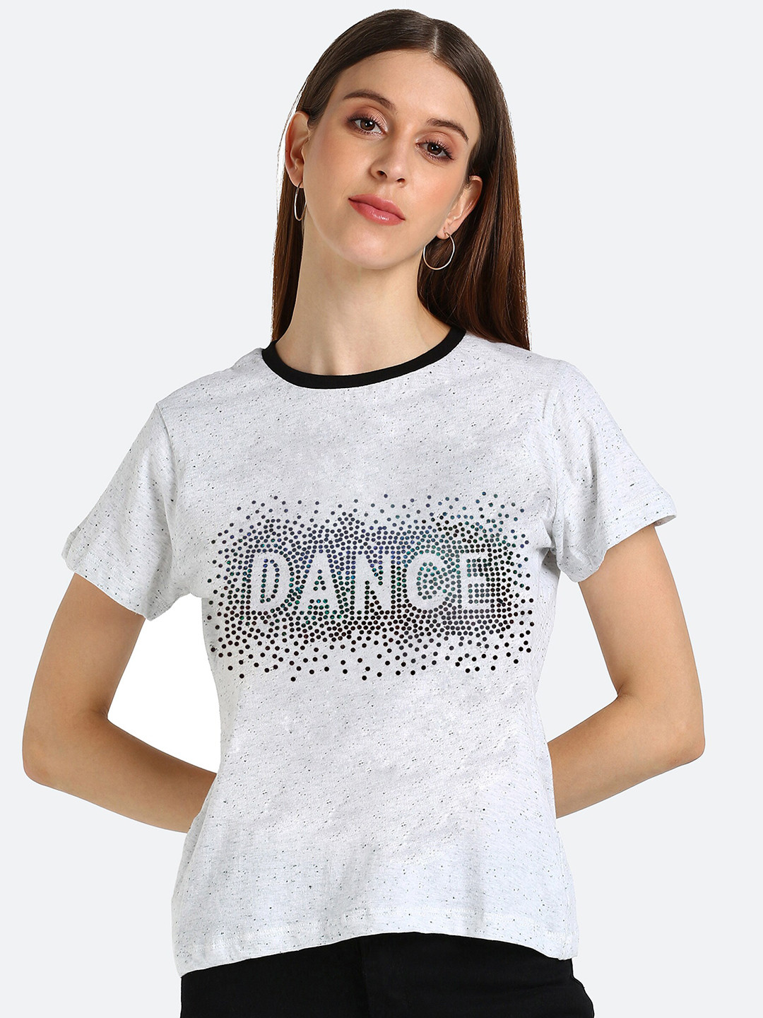 

shashvi Women White Typography Printed Extended Sleeves T-shirt
