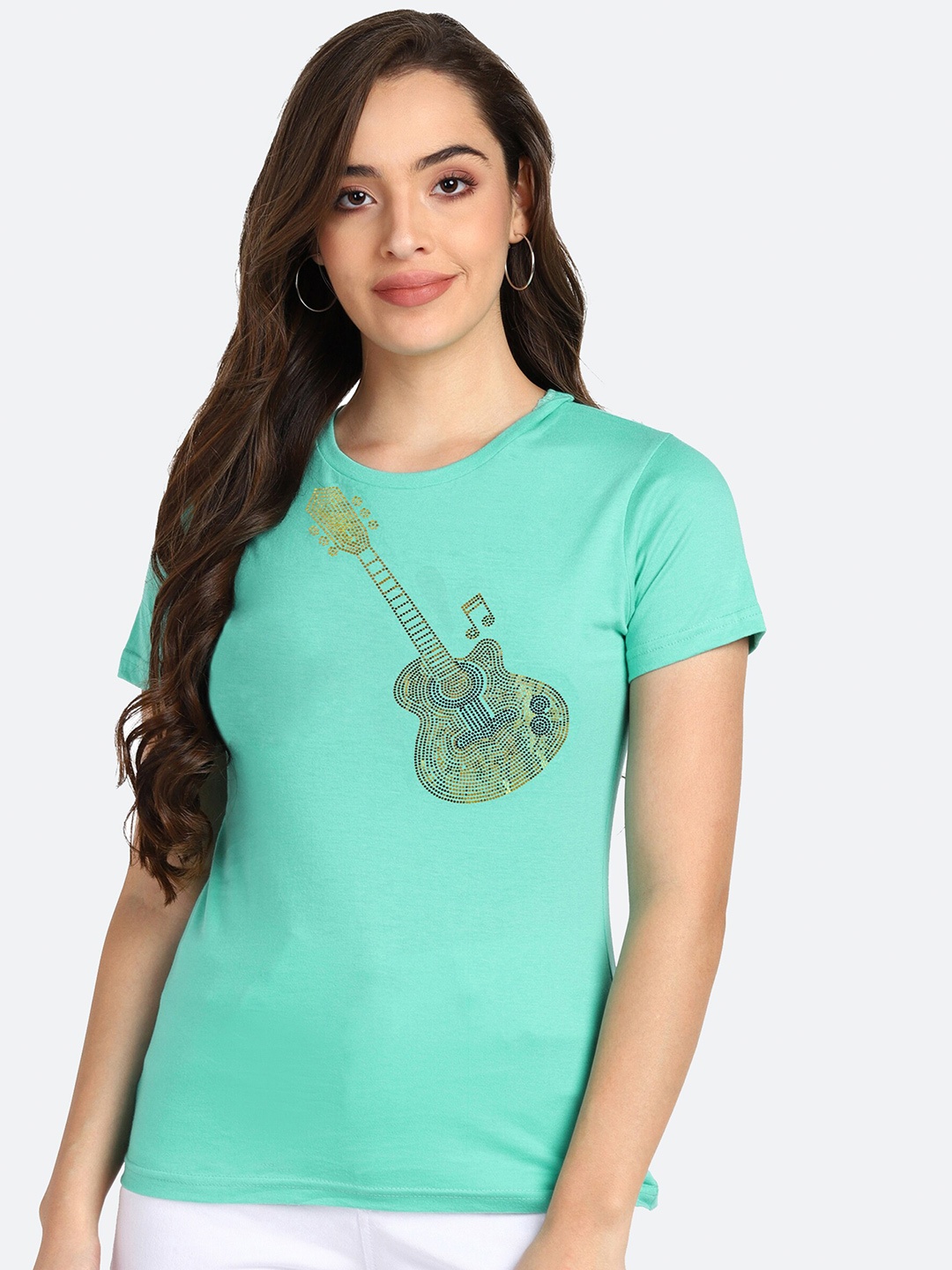 

shashvi Women Sea Green Printed T-shirt