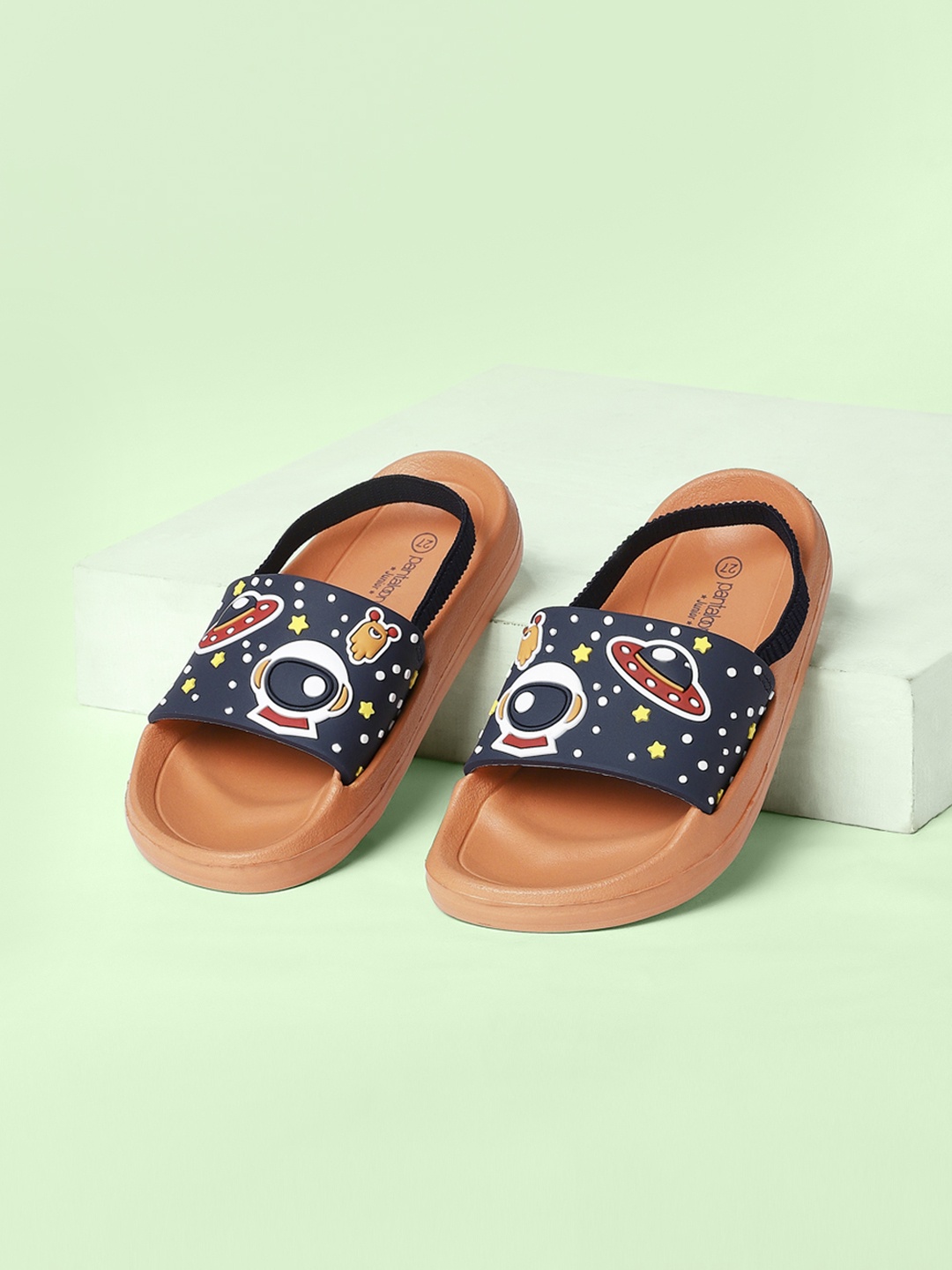 

Pantaloons Junior Boys Orange & Black Printed Slip On Sliders