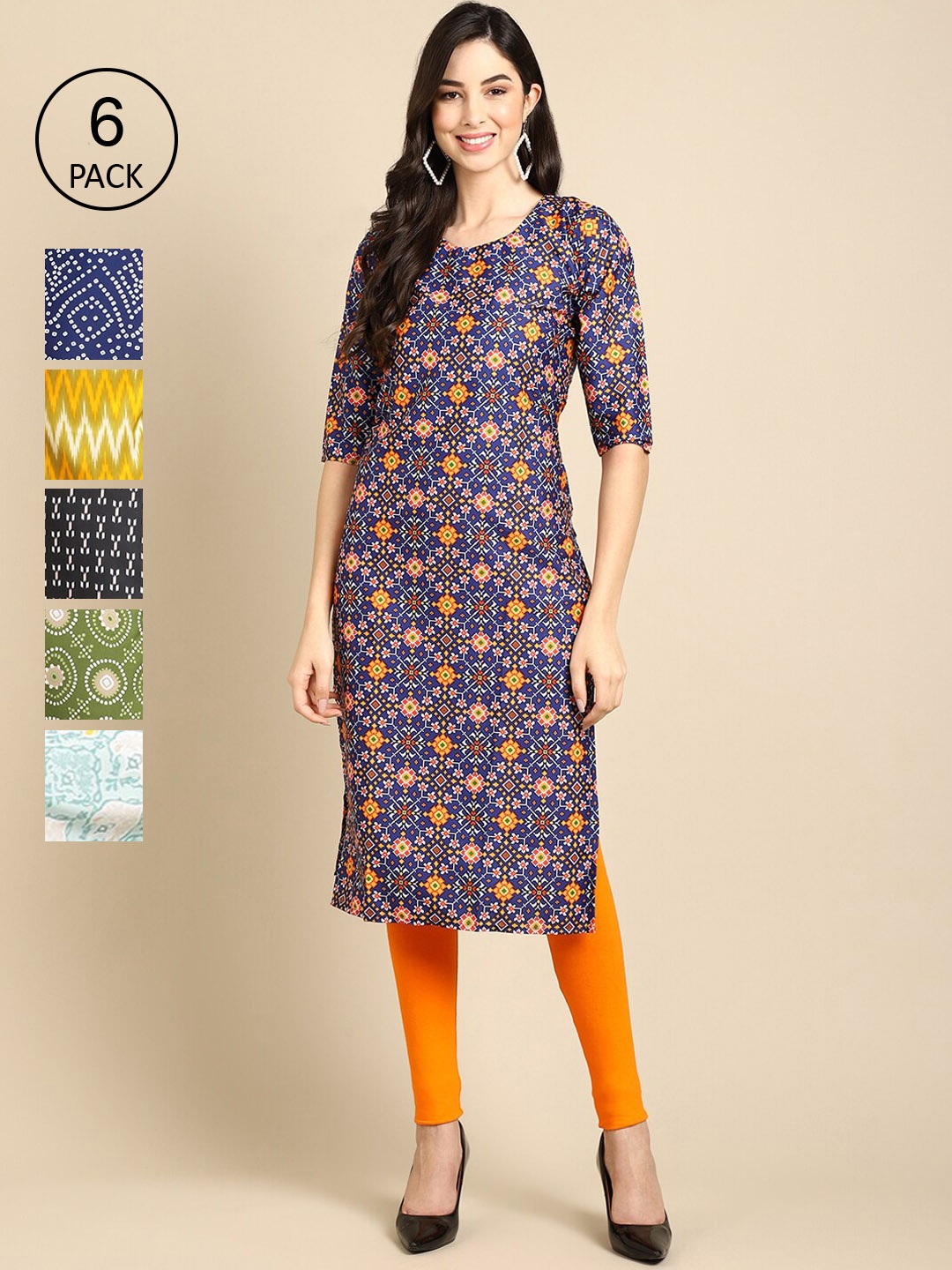7Threads Women Multicoloured Geometric Printed Crepe Kurta, Multi