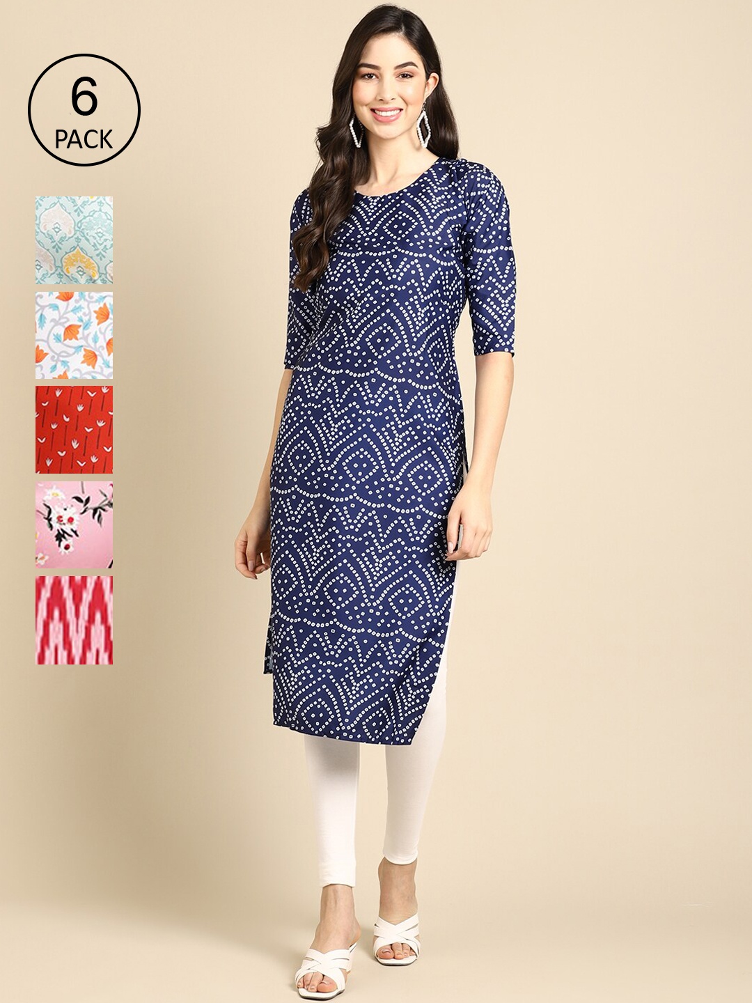 

7Threads Women Multicoloured Geometric Thread Work Block Print Crepe Kurta, Multi