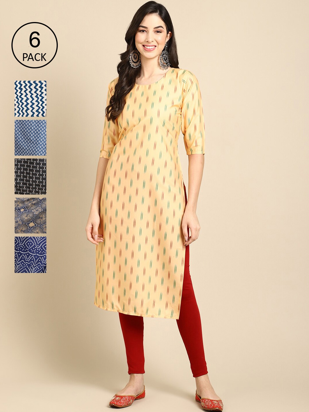 

7Threads Women Yellow & Red Ethnic Motifs Printed Block Print Crepe Kurta