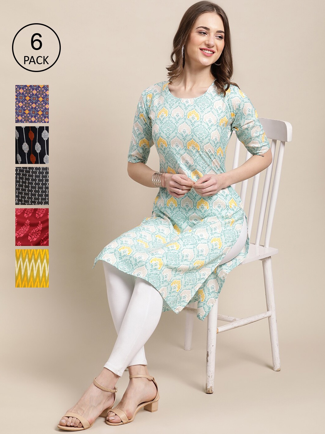 

7Threads Women Multicoloured Checked Mirror Work Block Print Crepe Anarkali Kurta, Multi