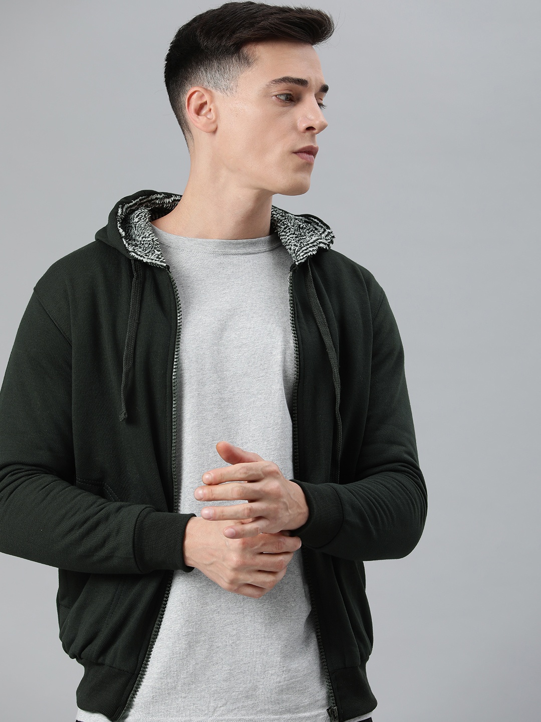 

ADBUCKS Men Olive Green Hooded Sweatshirt