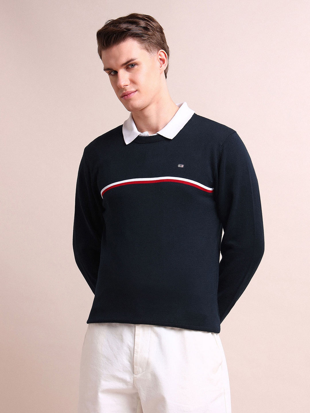 

Arrow Sport Men Blue & White Striped Pullover